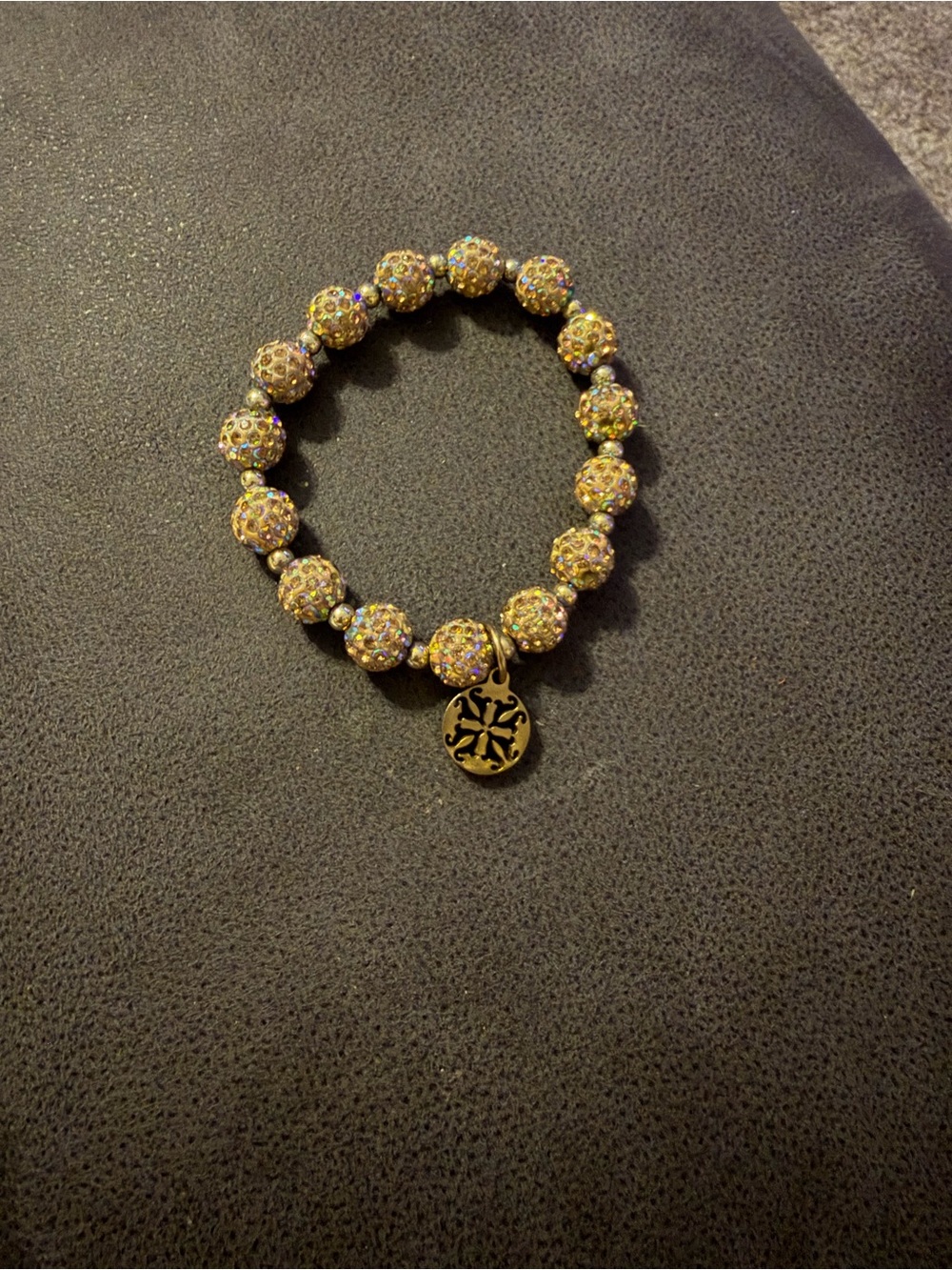 Rustic Cuff Gold Crystal Pavé Bead Bracelet with Charm